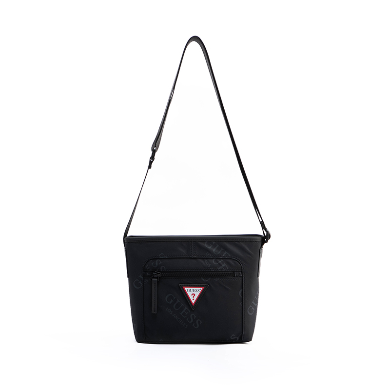 

GUESS Полиэстеровая наплечная сумка унисекс бело-черная, Black