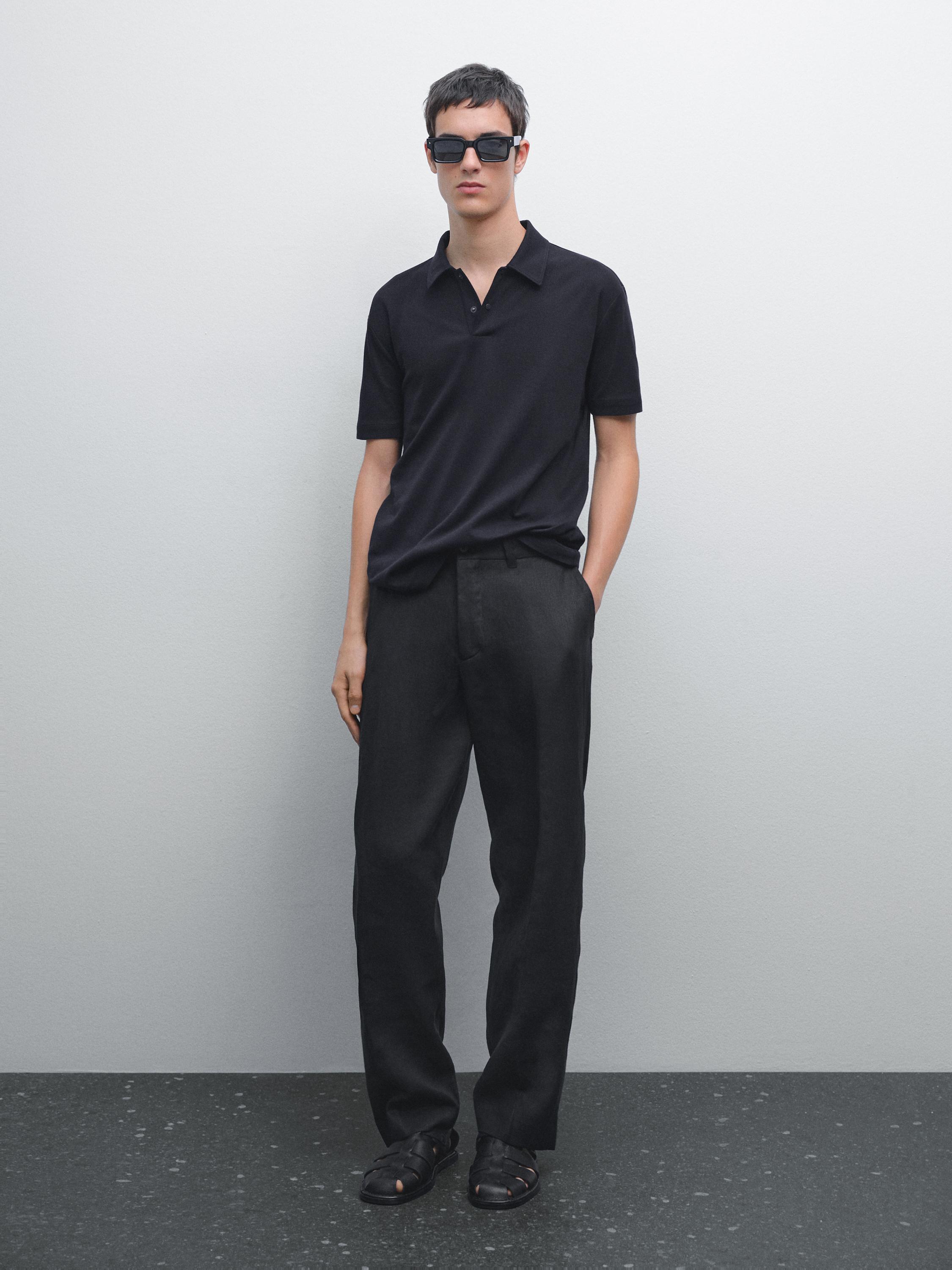 

Рубашка-Поло с короткими рукавами и планкой на кнопках Massimo Dutti, темно-синий