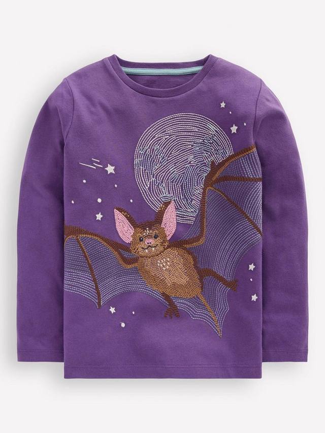

Детская хлопковая футболка с длинным рукавом, светящаяся в темноте Mini Boden, Mystic Purple Bat
