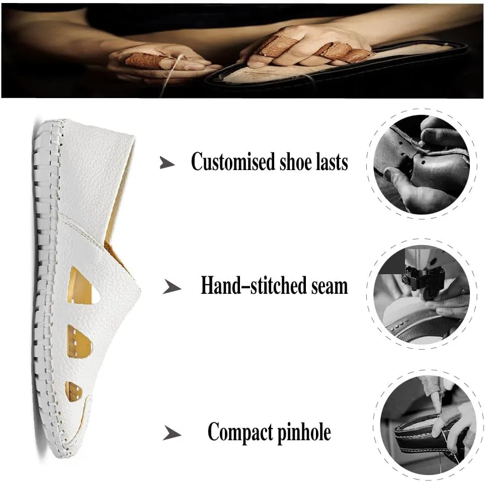 Лоферы мужские, кожаные, Soft Lightweight Walking Shoes, белый Asifn — фото 4
