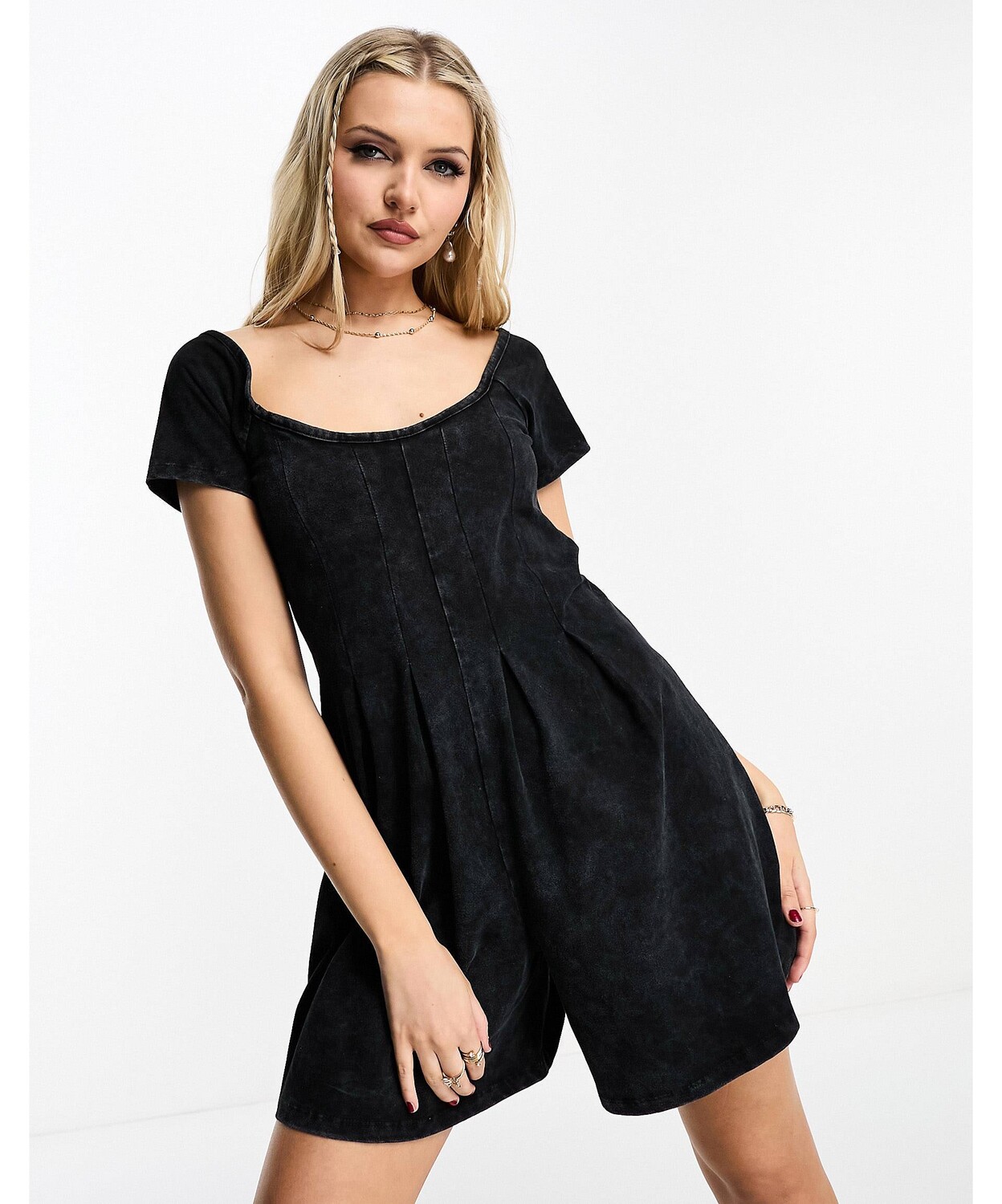 

Черный выбеленный комбинезон из джерси ASOS DESIGN