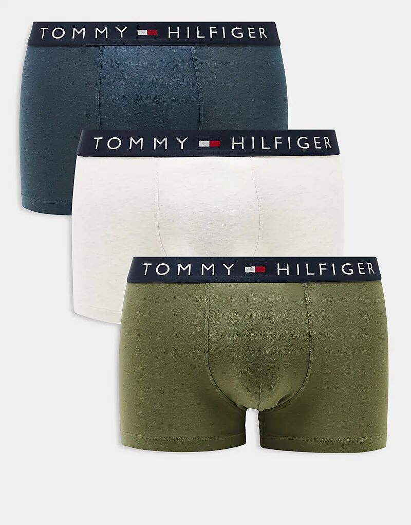 

Оригинальная упаковка из 3-х трусов-транков синего, белого и зеленого цвета Tommy Hilfiger