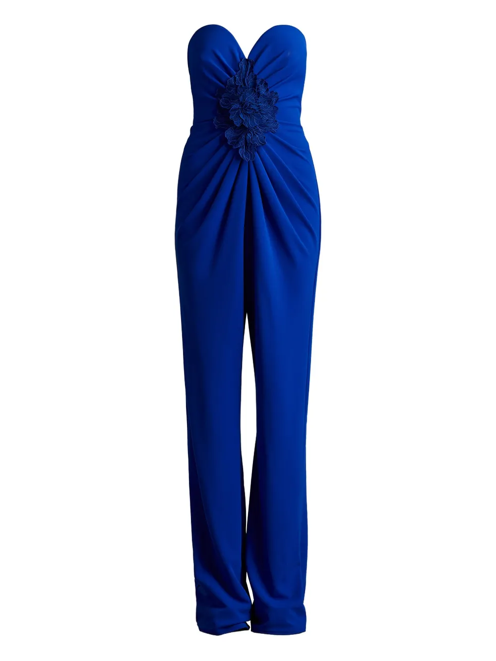 

Комбинезон без бретелек с цветочными украшениями Tadashi Shoji, синий