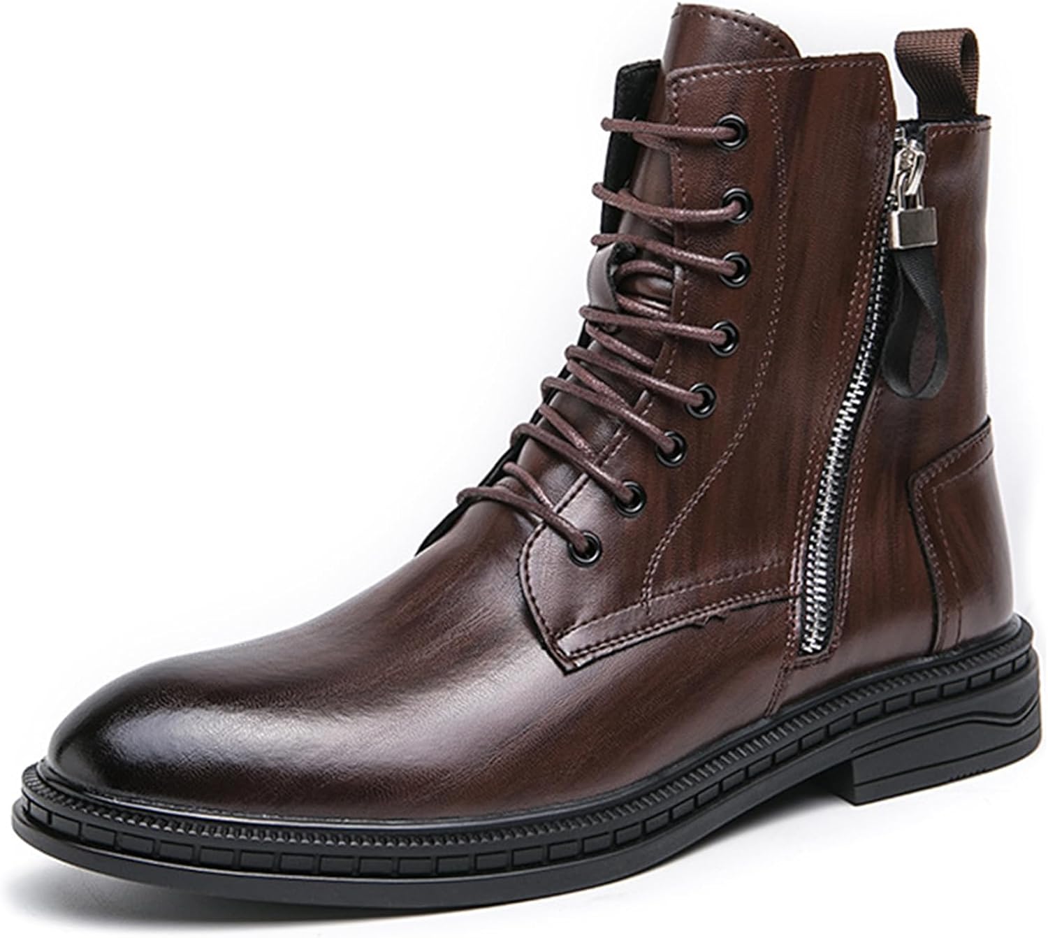 

Мужские кожаные ботинки PTNOKA с шнуровкой, оксфорд, модные, с боковой молнией, повседневные высокие мотоботы, удобные, нескользящие, ботинки-чикка на щиколотку, коричневый