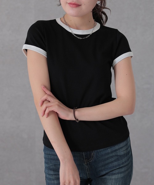 

Хлопковая футболка с круглым вырезом и короткими рукавами Lace Ladies, черный