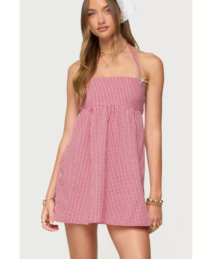 

Женское мини-платье Rina Gingham Halter Edikted, красный