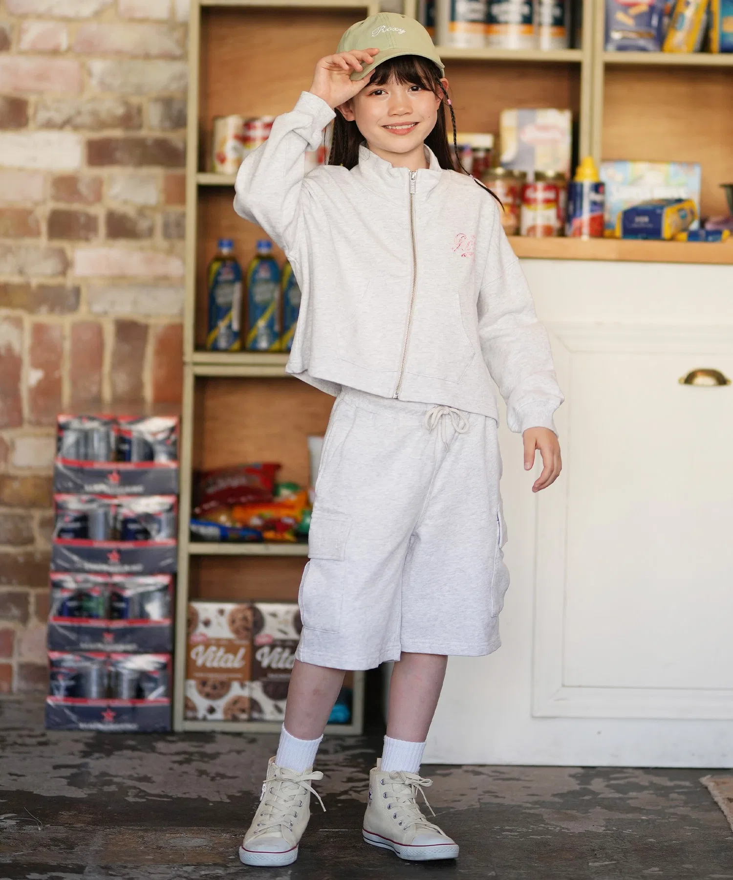 Детские хлопковые шорты ROXY MINI ROXY WITH HEART серые — фото 4