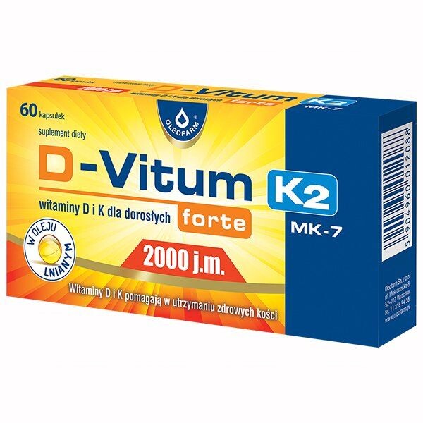 

D-Vitum Forte 2000 j.m.+ K2 MK-7 витамин D3+K2, 60 шт.