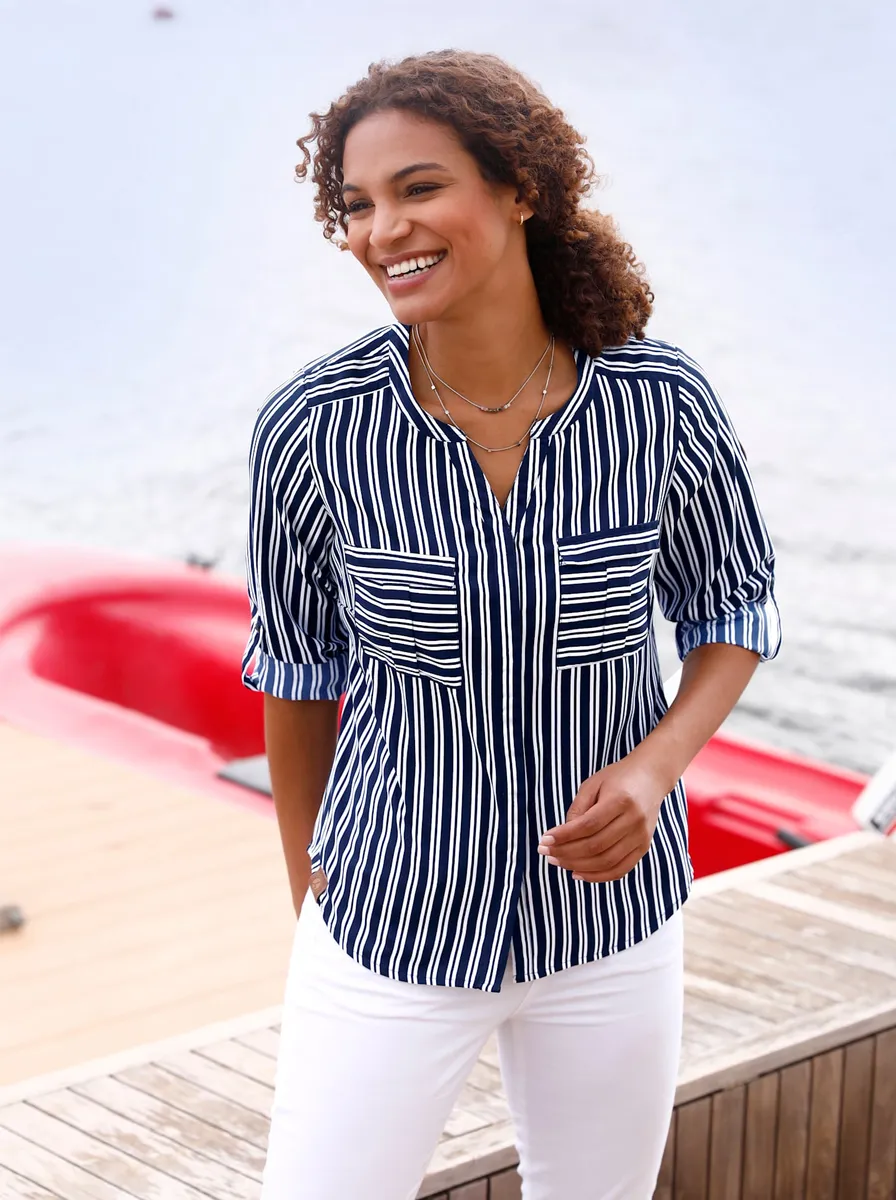 

Повседневный образ блузка с длинными рукавами Casual Looks, цвет Marine-Weiß-Gestreift