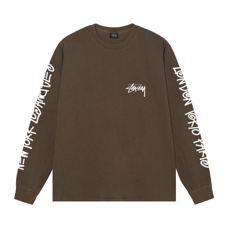 

Футболка Stussy Big Cities Pigment Dyed Long-Sleeve Tee, кофе