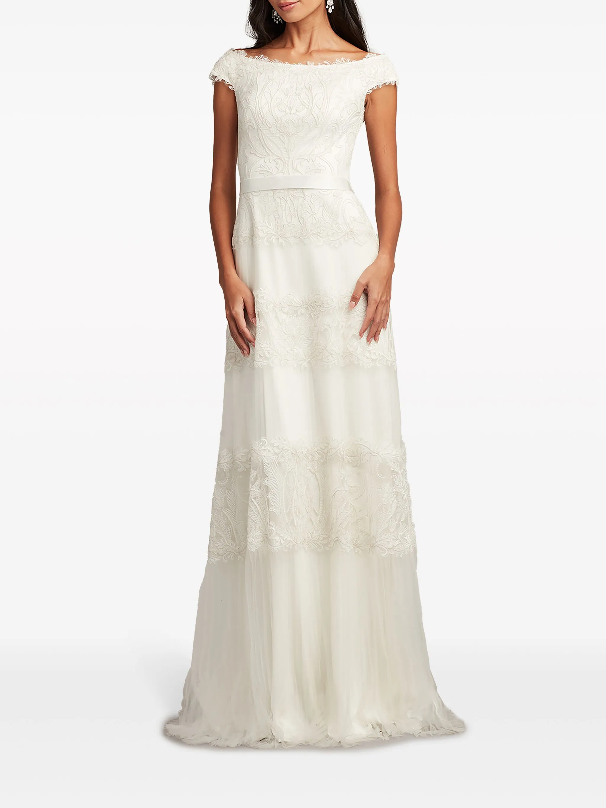 

Ярусное кружевное платье Zaira Tadashi Shoji, нейтральный