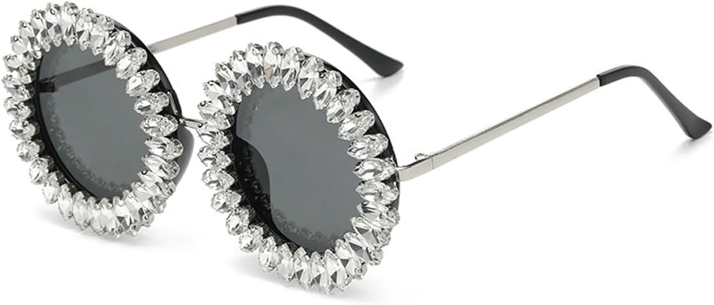 

Солнцезащитные очки Willochra Diamond круглые для женщин, защита от ультрафиолета UV400, крупные очки с блестящими стразами, ретро-очки с кристаллами, Black White