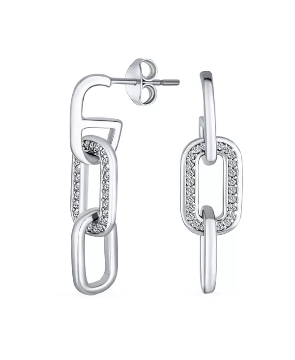 

Серьги-Скрепки с геометрическим вертикальным прямоугольником U с микропаве из фианита, 3 звена, женские, из стерлингового серебра Bling Jewelry, silver