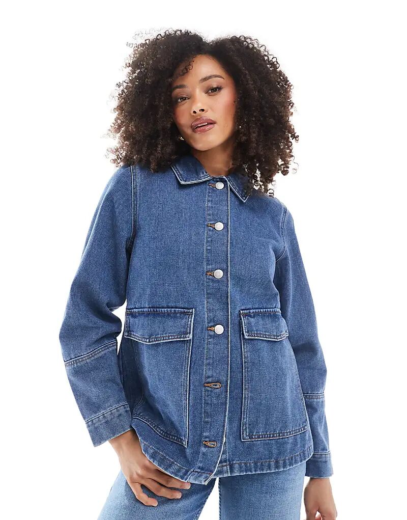 

Свободная рабочая джинсовая куртка средне-синего цвета Vero Moda, Синий, Свободная рабочая джинсовая куртка средне-синего цвета Vero Moda