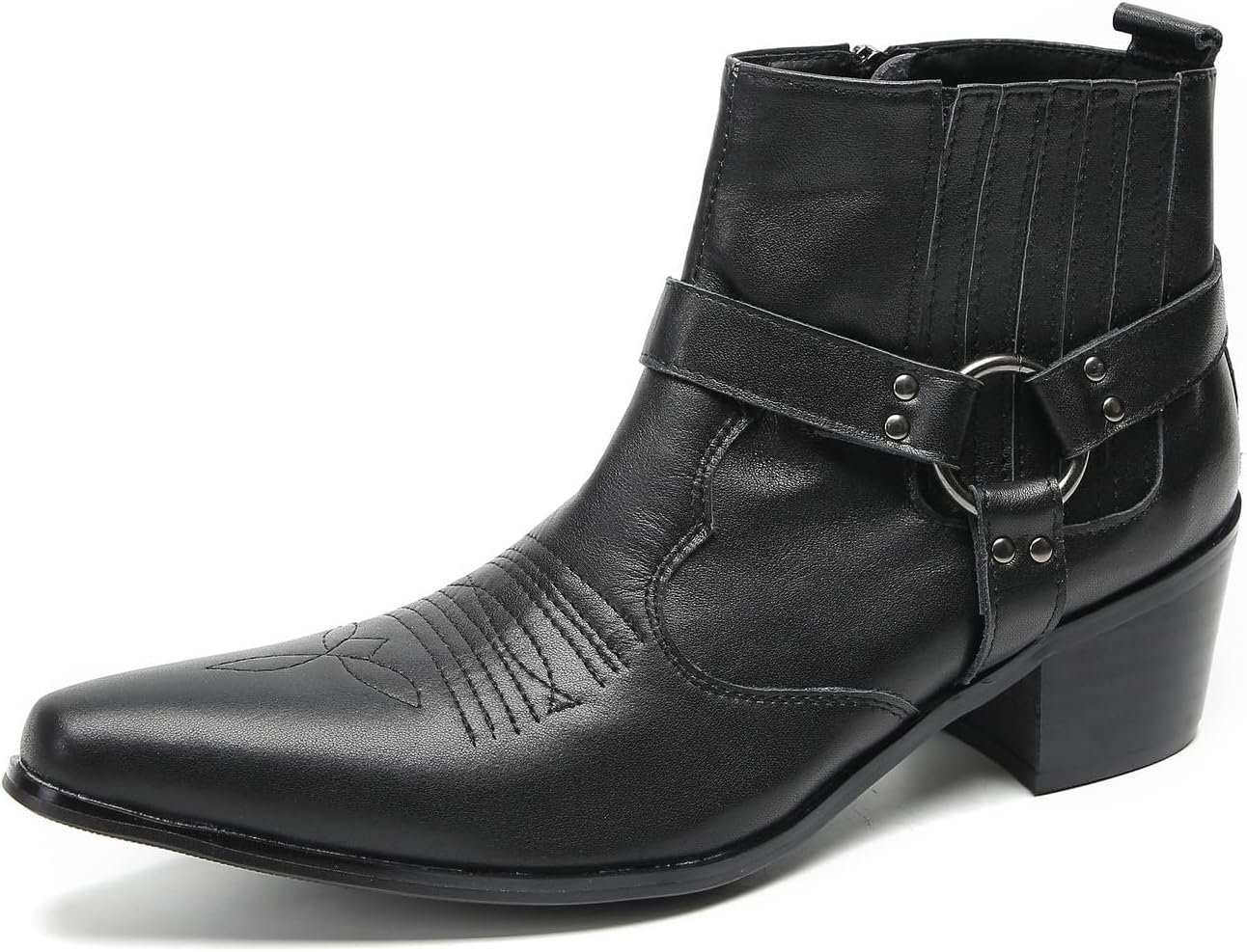 

Мужские ботинки Santimon Chelsea для свадьбы, из натуральной кожи с текстурой под кожу змеи, ковбойские ботинки, модные, повседневные, для смокинга, вечеринки, диско, с ремнем и цепочкой, ботинки на щиколотку вестерн для мужчин, черный