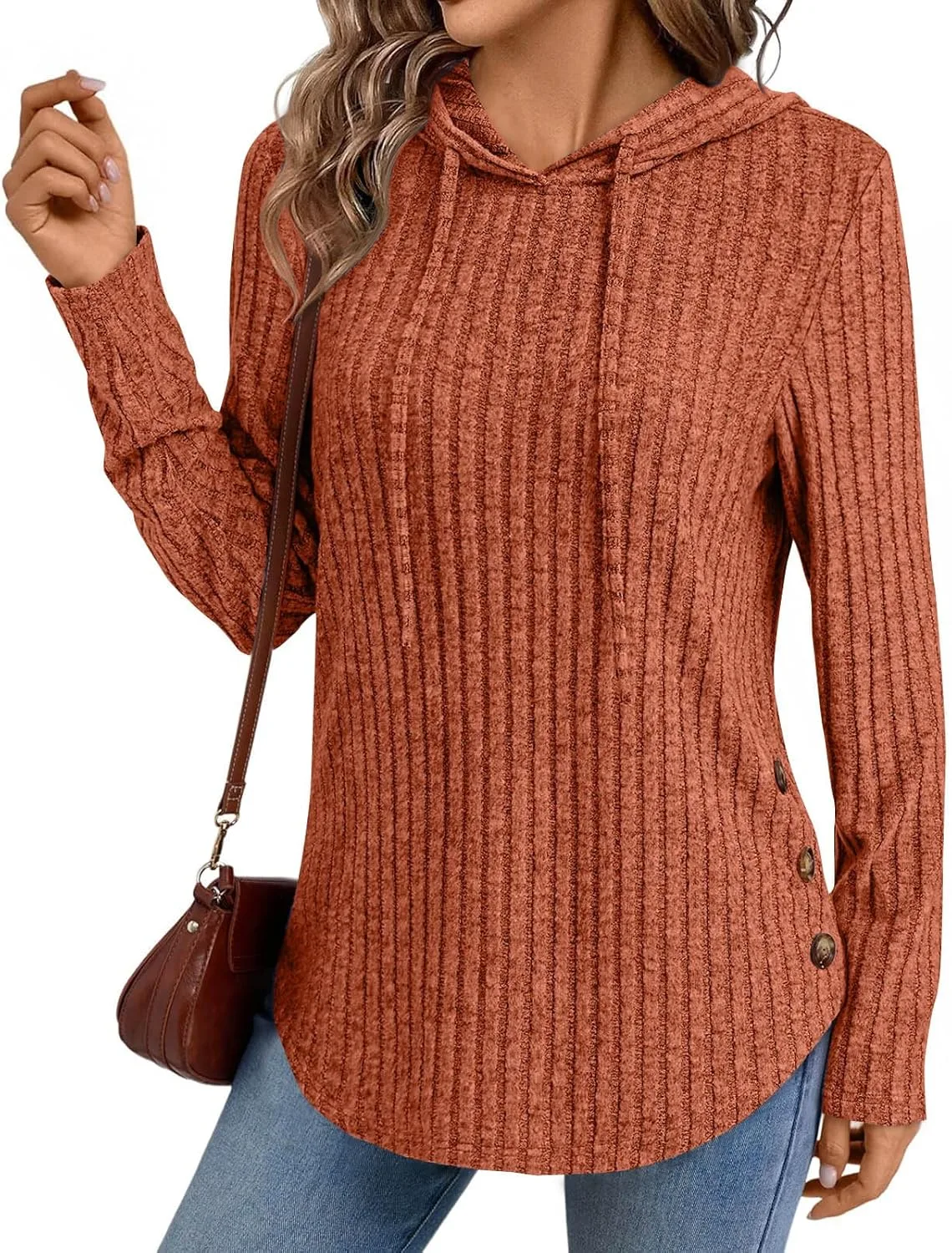 

Толстовка с капюшоном для женщин, Long Sleeve, Ribbed Knit, Loose Fit Shusuen