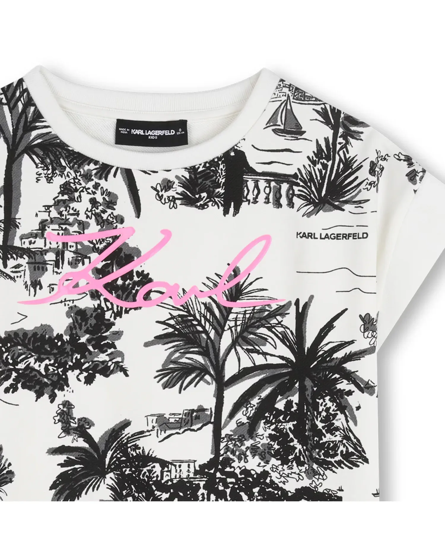 Детское платье с короткими рукавами из хлопка с цветами Karl Lagerfeld Kids, черный — фото 3