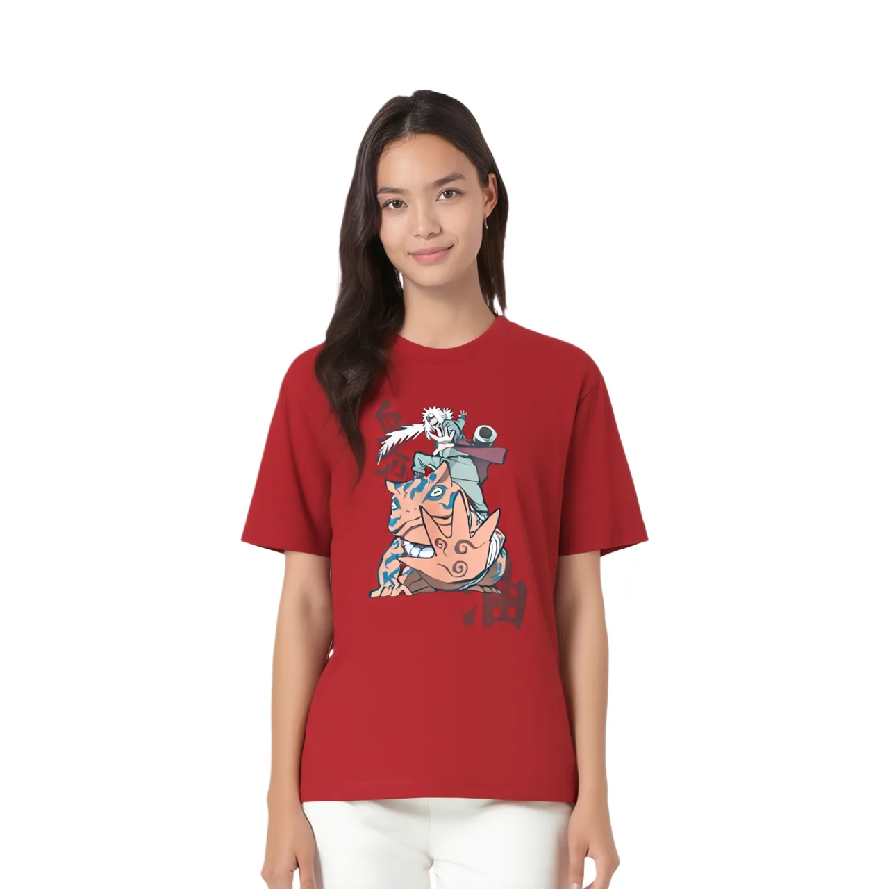 UNIQLO Футболка Naruto SS23 унисекс красная с круглым вырезом, умеренно прямой крой — фото 4