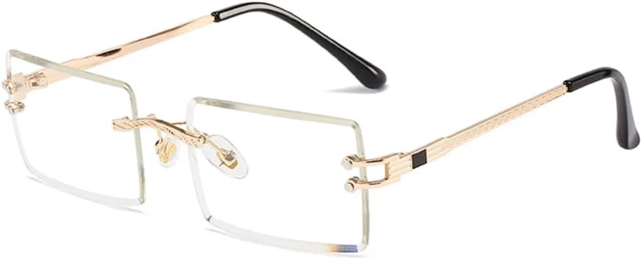 

Солнцезащитные очки без оправы прямоугольной формы для женщин, очки без оправы для мужчин, сверхлегкие очки с защитой от УФ-излучения UV400 LANGSER, Gold Clear