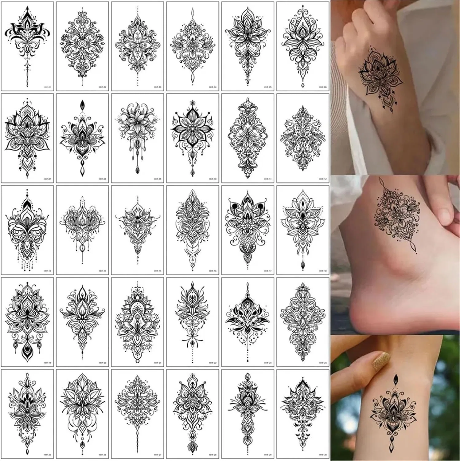 Временные татуировки 30 шт черные мелкие дизайны Love Flower Noteters для женщин и мужчин, набор 195