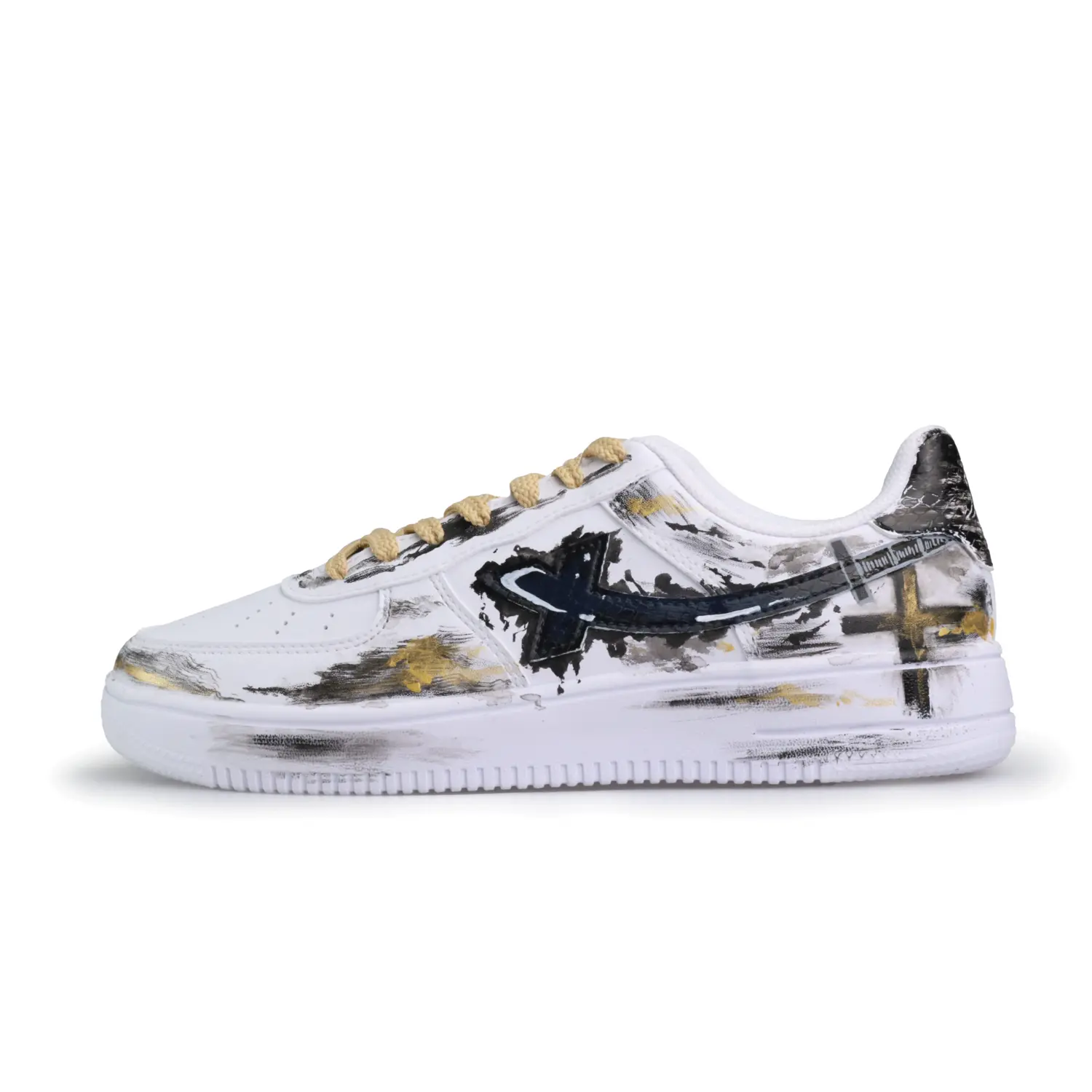 

XTEP Скользоустойчивые, износостойкие, легкие низкие кеды для скейтбординга Air Force One Unisex черно-бело-золотые, цвет Black White Gold