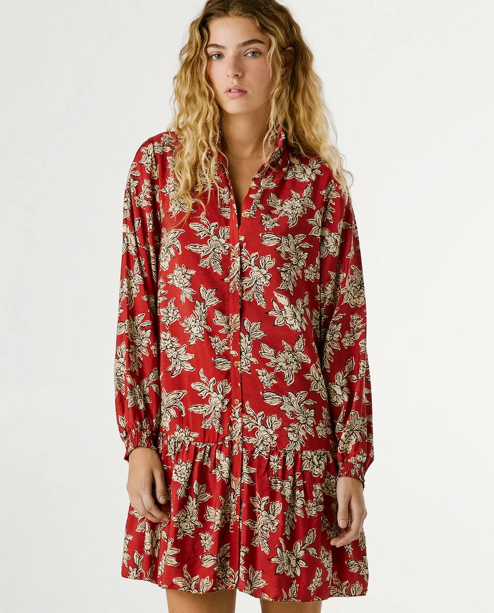 

Короткое платье с присборенным воротником и цветочным принтом Pepe Jeans, красный/белый