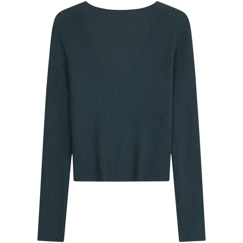 Вязаный свитер женский с V-образным вырезом Calvin Klein, 3Q1-Dark Gray Blue — фото 4