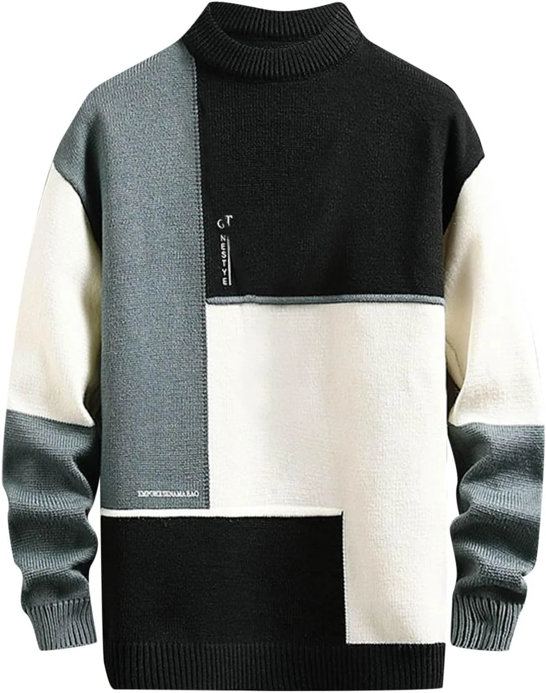 

Мужской свитер-пуловер с длинным рукавом и цветными блоками