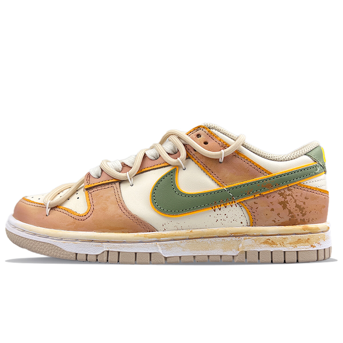 

Кроссовки Nike Dunk Skateboarding Shoes Women's Low-top Beige/Yellow/Green, бежевый/желтый/зеленый