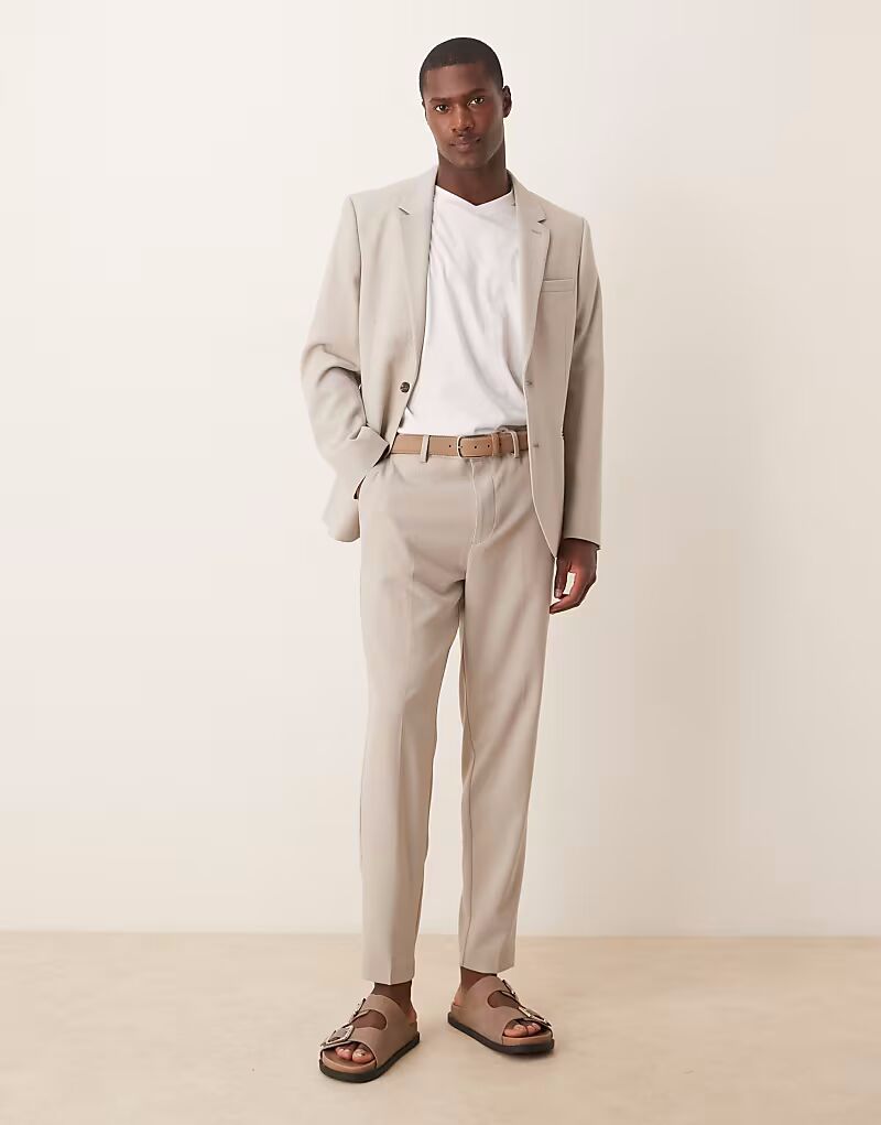 

Зауженные брюки ASOS DESIGN из твила бежевого цвета