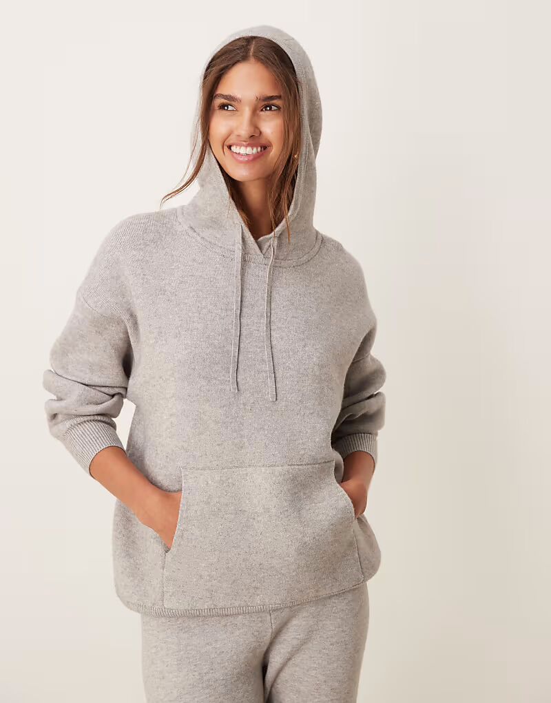 

Компактная трикотажная толстовка с капюшоном ASOS DESIGN серого цвета