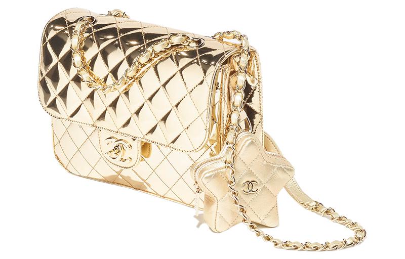 CHANEL Женский рюкзак-кошелёк из металлизированной телячьей кожи с зеркальным покрытием золотистого цвета — фото 3
