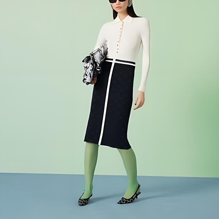 Юбка длинная Gucci с узором, классический дизайн, черно-белая — фото 4