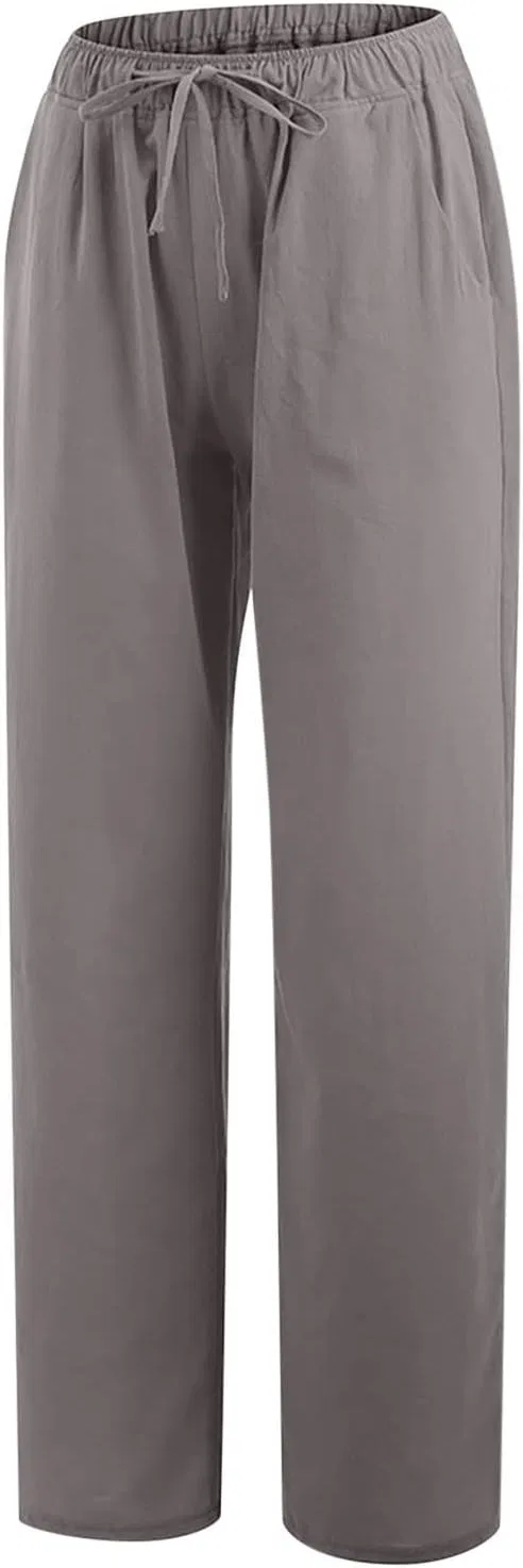 Широкие брюки из хлопка и льна, женские, свободные, с карманами, A01_dark Gray — фото 4