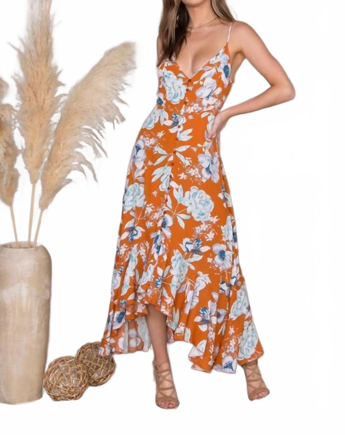 

Женское макси-платье с цветочным принтом в оранжевом цвете Malibu Bum