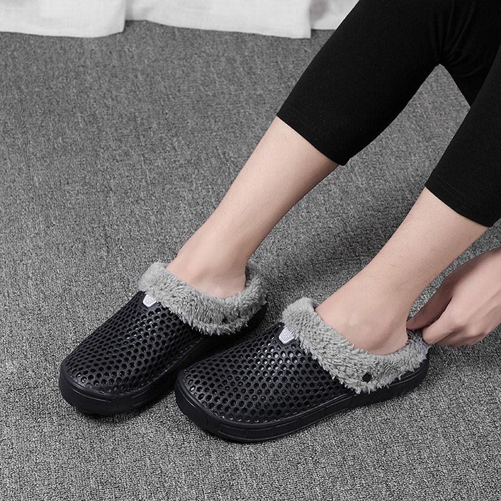 Женские и мужские тапочки Hbeylia Fuzzy Mule Clogs, дышащие с вырезами, с мемори-пеной, домашние обувь, водонепроницаемые, с меховой подкладкой, для сада, зимние теплые домашние шлепанцы, для дома и улицы, пляжные мюли, черный — фото 3