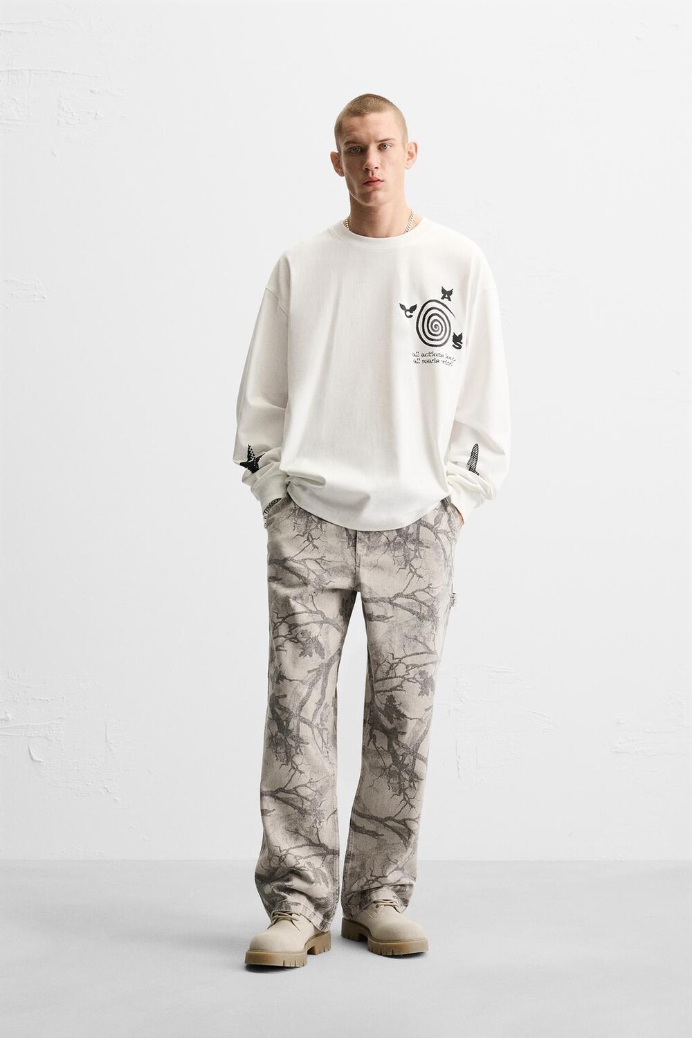 

Брюки плотницы с набивкой ZARA, серый