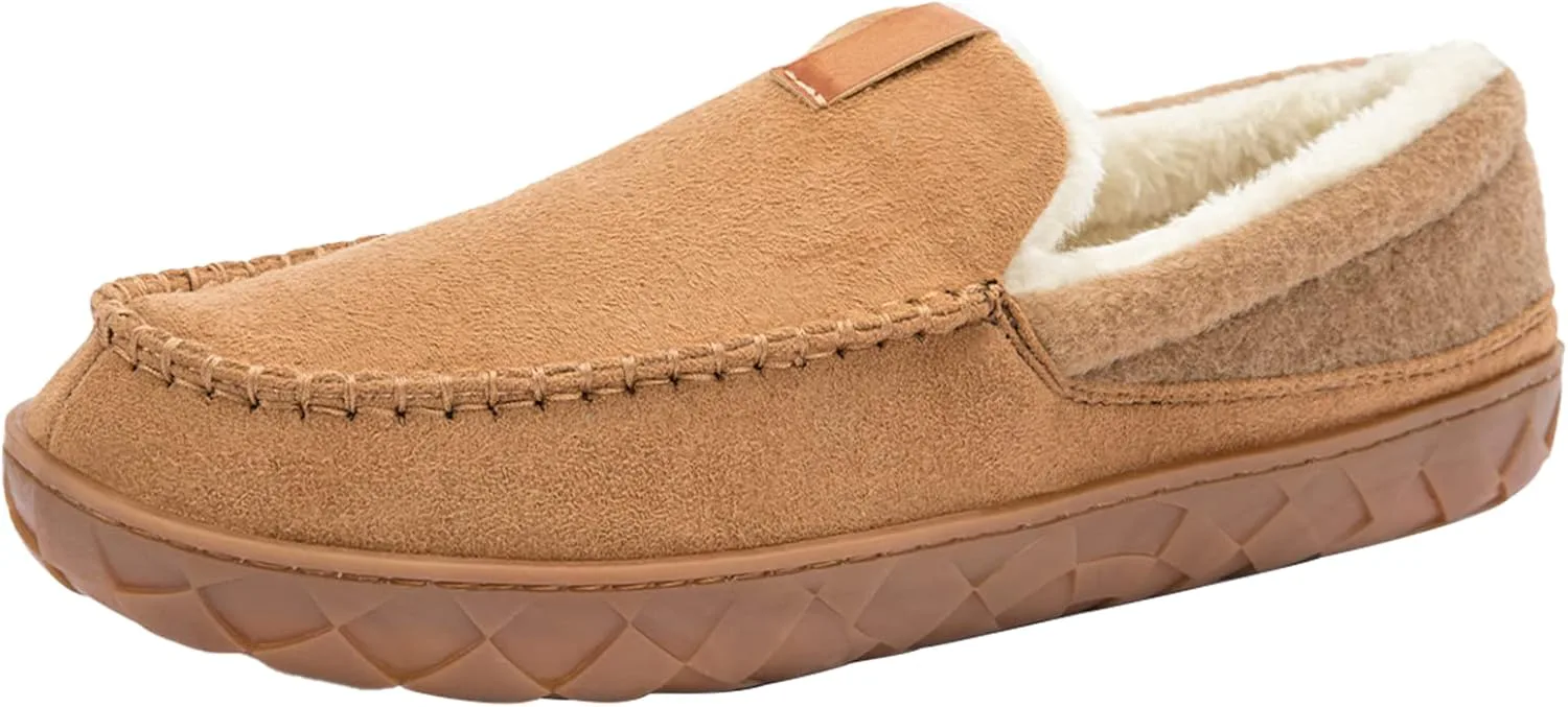 

Мужские мокасины для дома, уютные тапочки с мемори-фоам, для спальни, для дома и улицы, нескользящие замшевые тапочки с пушистой подкладкой Deenor, коричневый