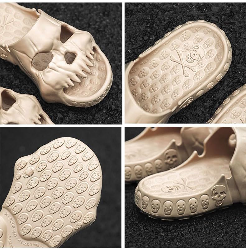 FSwinder Skull Ghost Slides, спортивные сандалии, противоскользящие облачные тапочки для мужчин и женщин, удобные домашние туфли с открытым носком, домашние туфли для открытого пальца, Хэллоуин Skull Slides, толстые мягкие туфли для душа, черный — фото 4