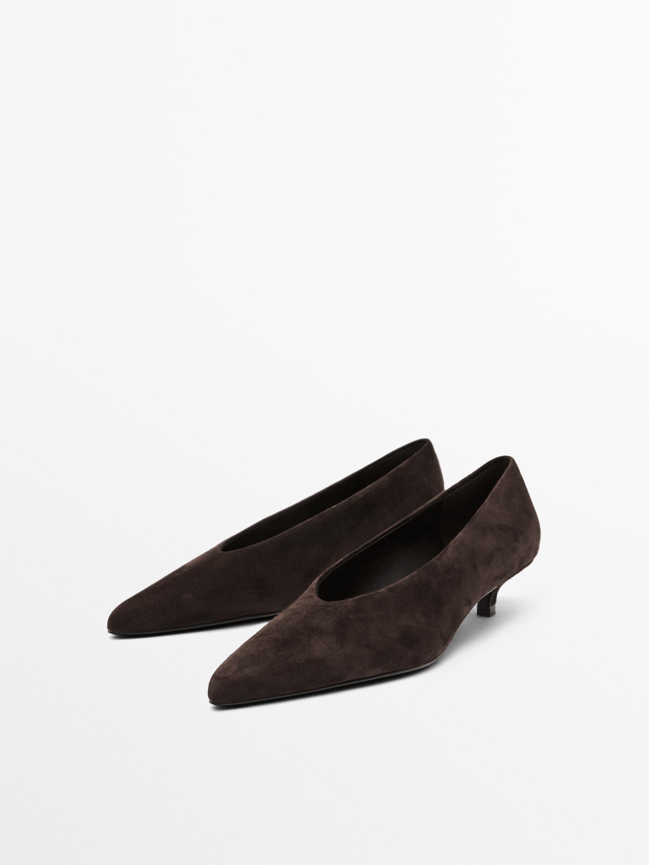 Туфли-Лодочки из мягкой замши на высоком каблуке Massimo Dutti, коричневый — фото 2