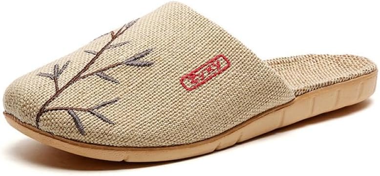 

Тапочки Gaolinci из льна с вышивкой, дышащие летние домашние тапочки, сандалии для мужчин и женщин, коричневый