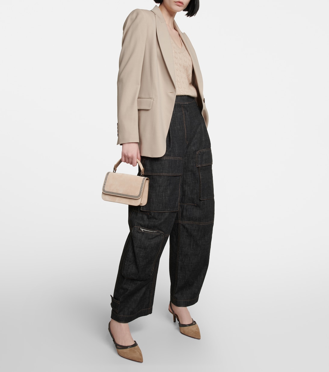 Туфли-лодочки City из замши с ремешком на пятке Brunello Cucinelli, Medium Brown — фото 2