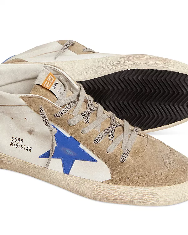 Мужские низкие кожаные кроссовки средней высоты Golden Goose, бежевый — фото 4