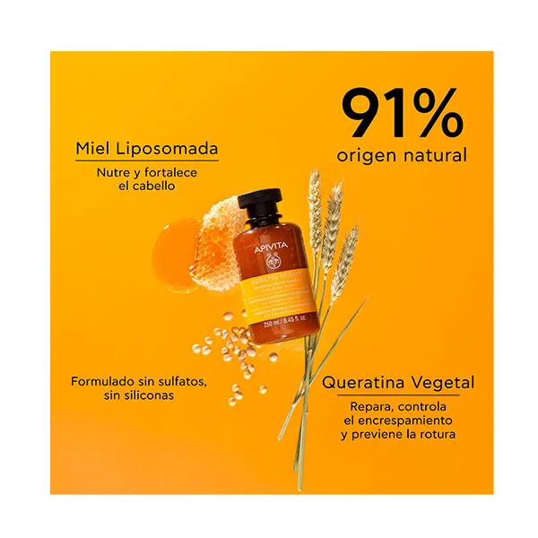 Питательный и восстанавливающий шампунь Keratin Repair Apivita, 250 ml — фото 2
