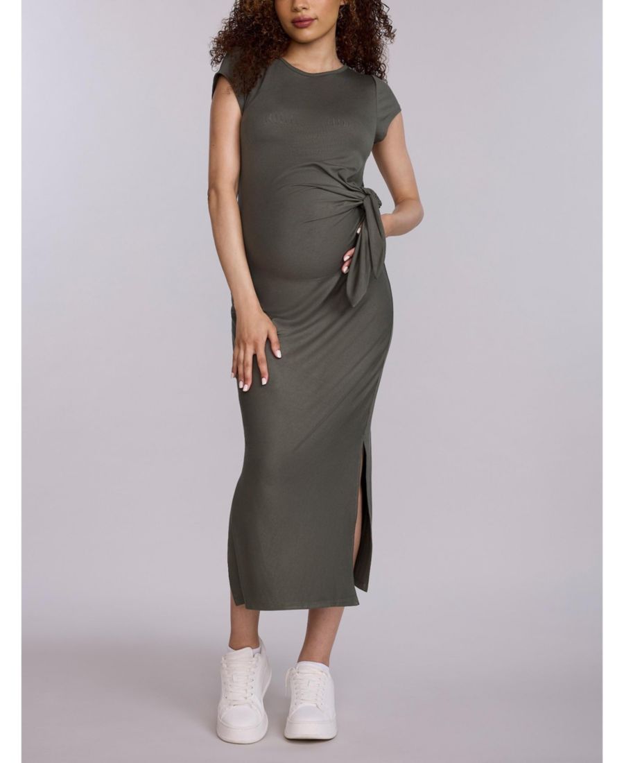 

Платье-миди для беременных с круглым вырезом, короткими рукавами и завязками по бокам - Материнство Motherhood Maternity, Thyme