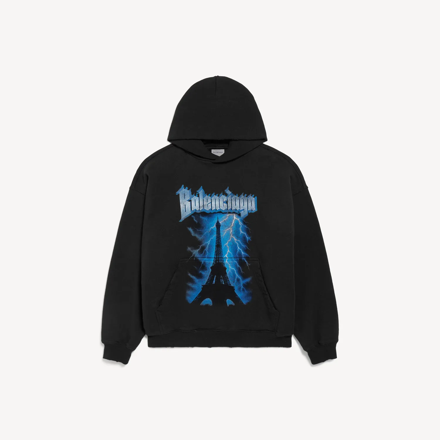 BALENCIAGA Мужское худи Paris Thunderstorm свободного кроя черного цвета