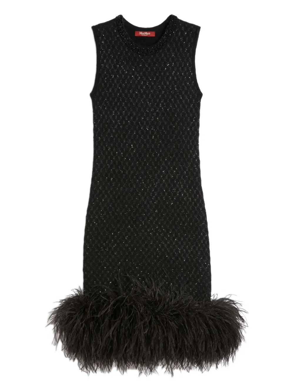 

Среднее платье Novara, расшитое бисером и с перьями Max Mara, черный