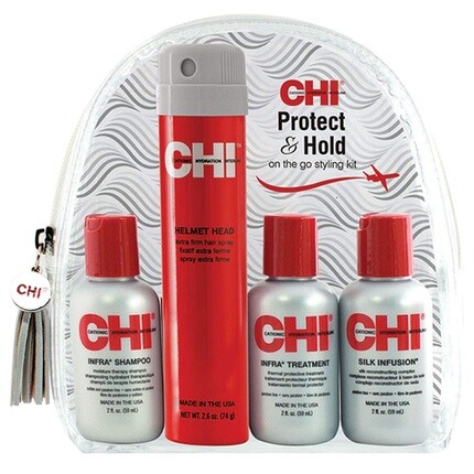 

Дорожный набор CHI Protect & Hold с инфракрасным шампунем, инфракрасным средством, настоем шелка и лаком для волос «шлем-голова», Серый, Дорожный набор CHI Protect & Hold с инфракрасным шампунем, инфракрасным средством, настоем шелка и лаком для волос «шл