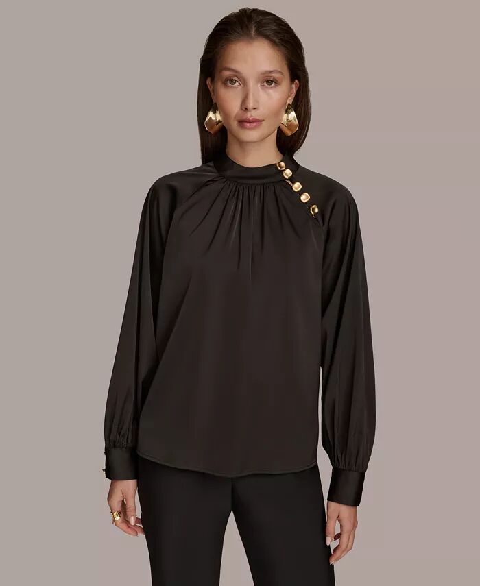 

Женская блузка с высоким воротом и отделкой пуговицами Donna Karan New York, черный