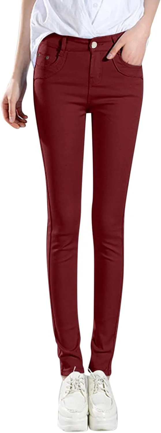 

Высокие цветные джинсы скинни с эффектом потертости CAOQAO